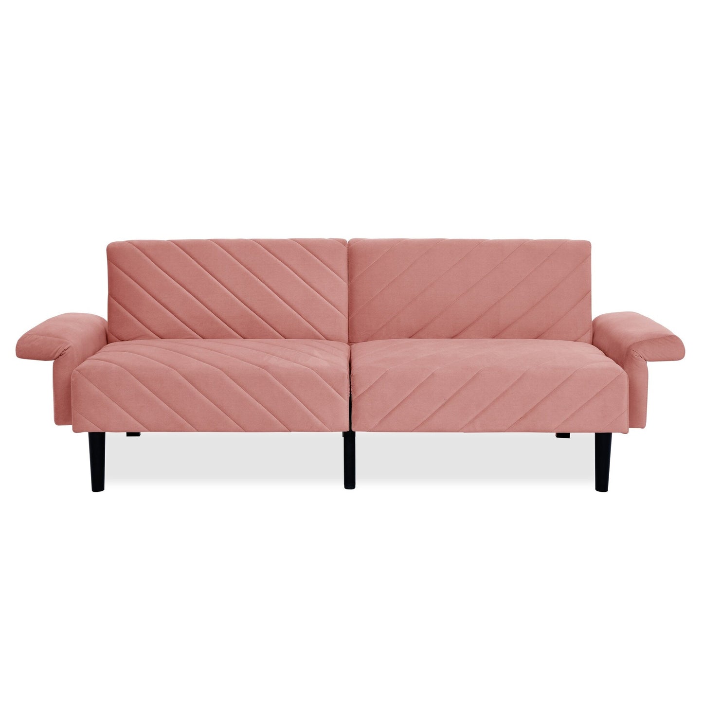 Canapé-lit futon convertible capitonné en velours rose