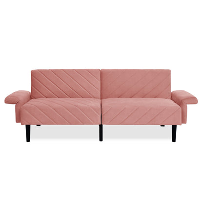 Canapé-lit futon convertible capitonné en velours rose