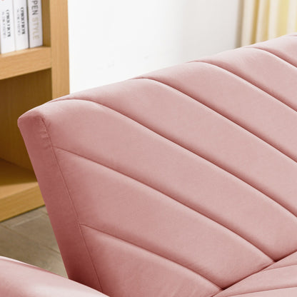 Canapé-lit futon convertible capitonné en velours rose