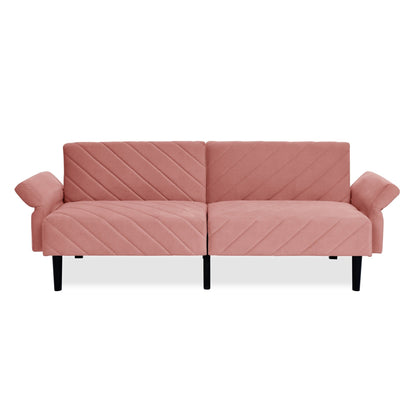 Canapé-lit futon convertible capitonné en velours rose