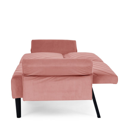 Canapé-lit futon convertible capitonné en velours rose