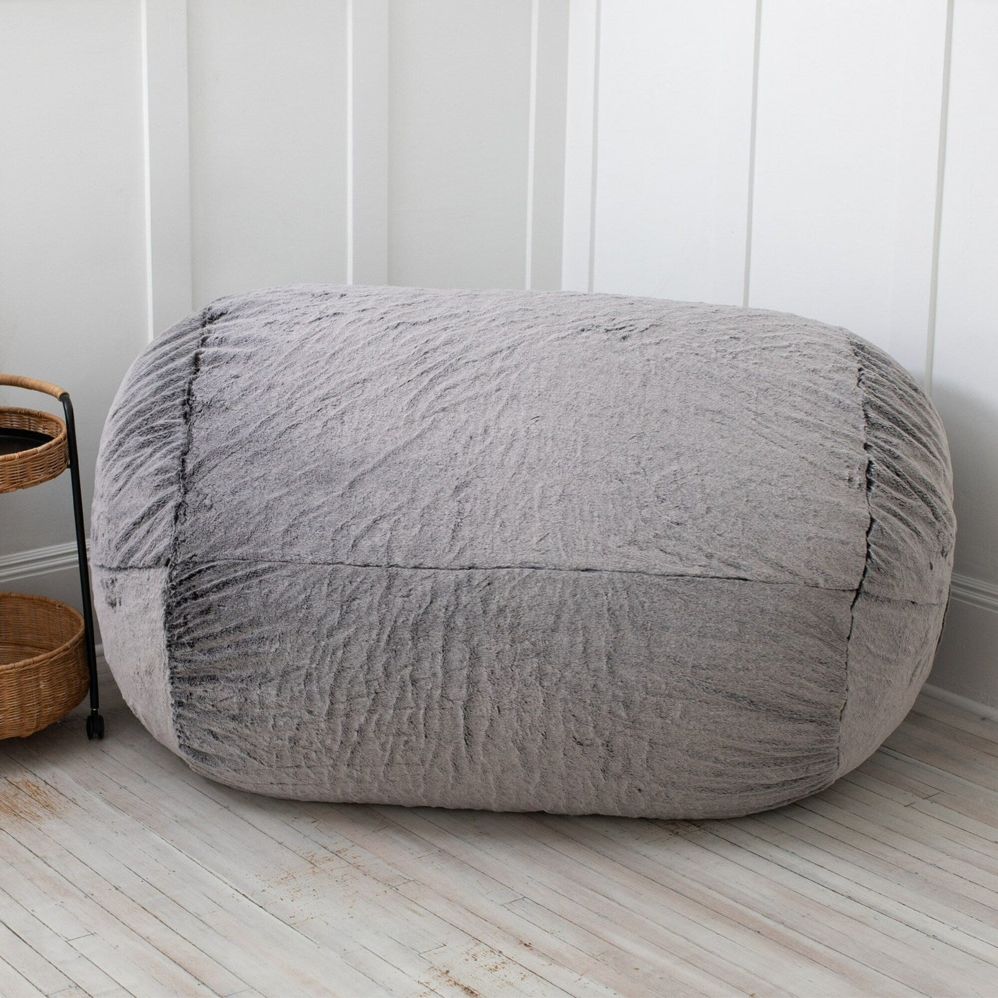 Pouf causeuse en fausse fourrure - 64 - Gris loup