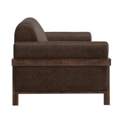 Canapé Pola, 95 pouces, 2 coussins décoratifs, similicuir marron foncé moderne