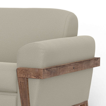 Canapé Pola, polyester gris amande, coussins en mousse, pin massif, 240 cm