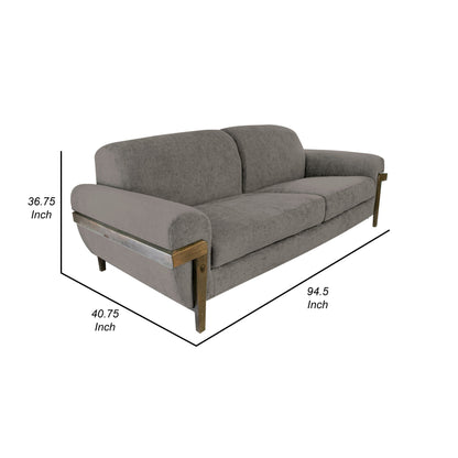 Canapé Pola, polyester gris amande, coussins en mousse, pin massif, 240 cm