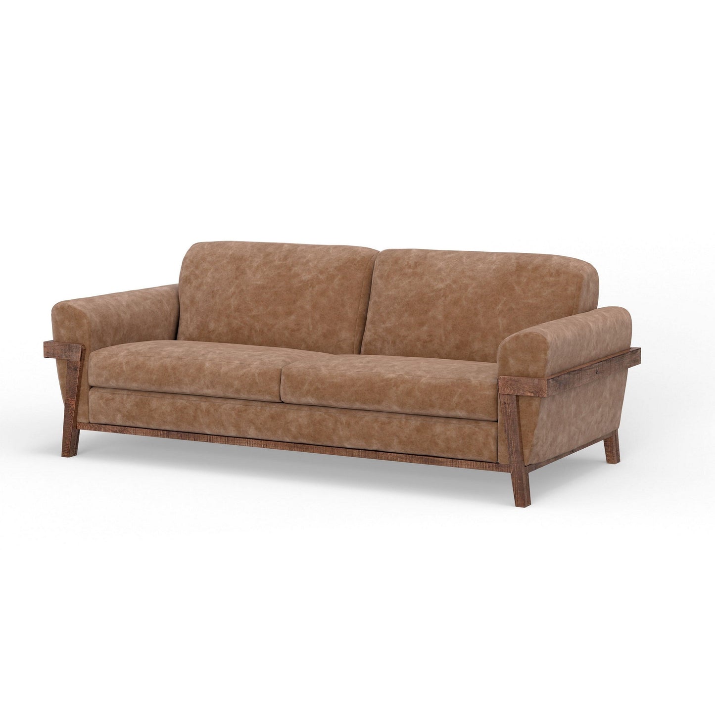 Canapé Pola, similicuir marron cognac, mousse, pin massif, 240 cm