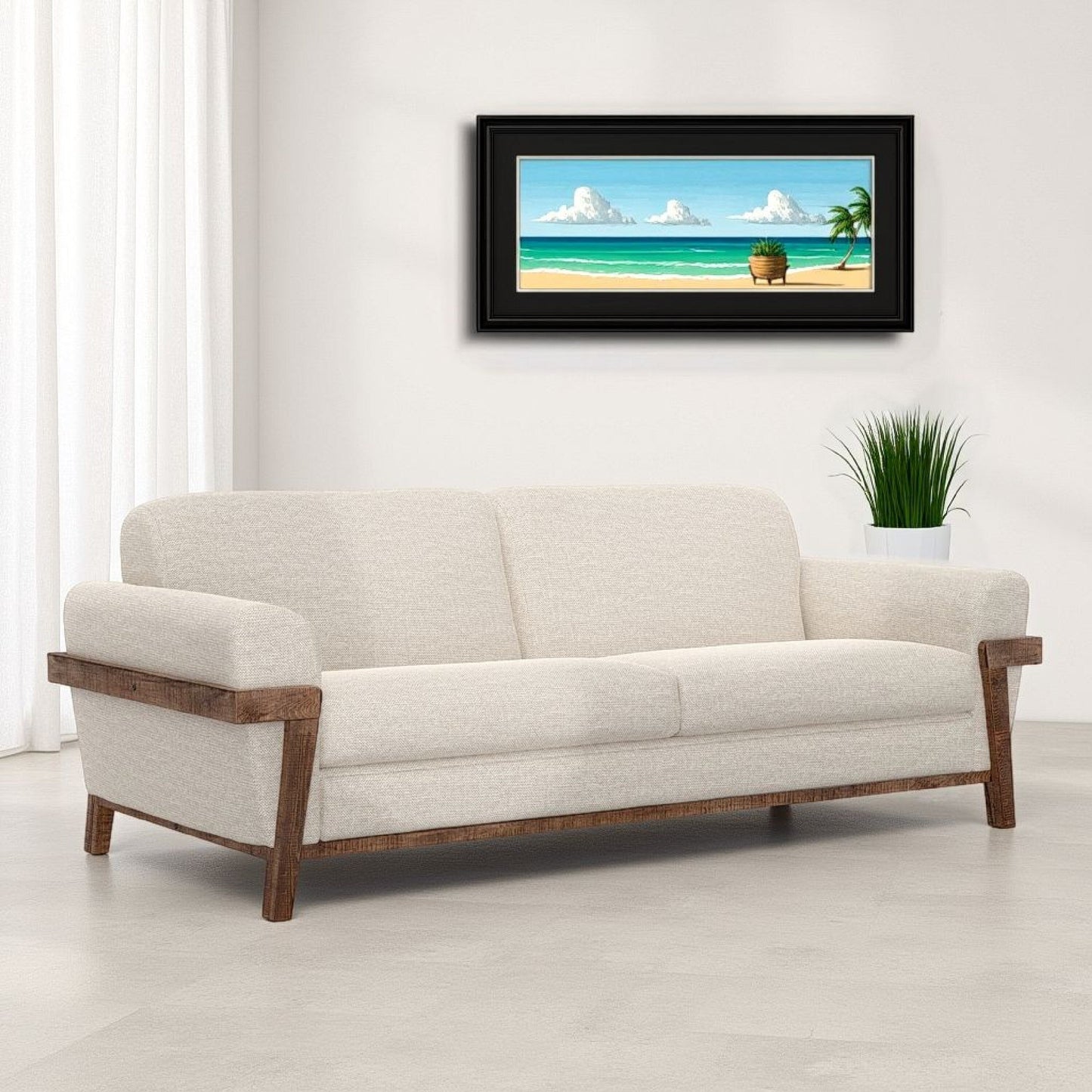 Canapé Pola, similicuir marron cognac, mousse, pin massif, 240 cm