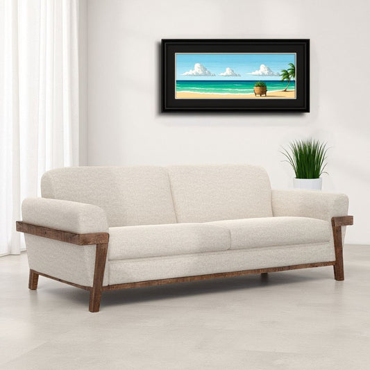 Canapé Pola, similicuir marron cognac, mousse, pin massif, 240 cm