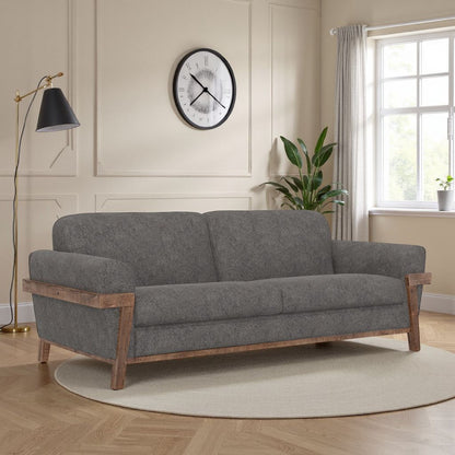 Canapé Pola, polyester gris fer, coussins en mousse, pin massif, 240 cm