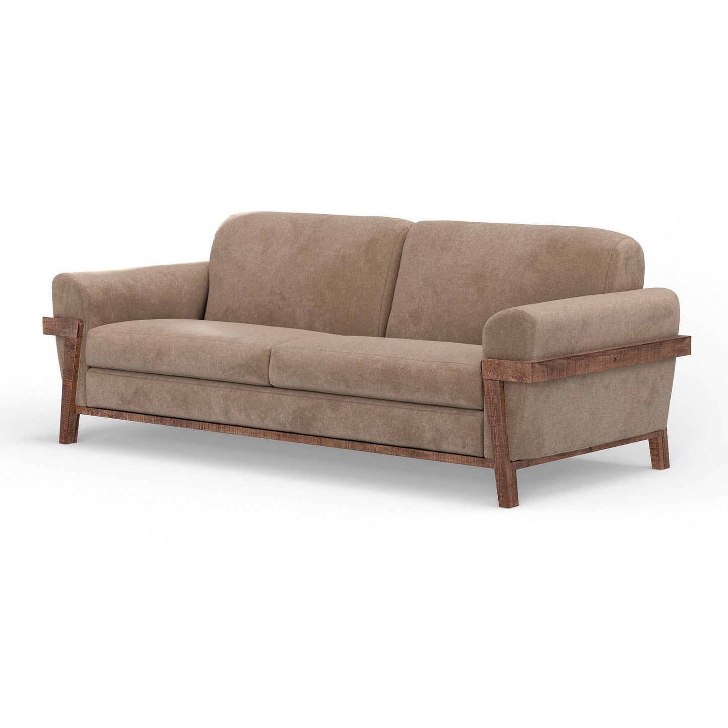 Canapé Pola, polyester marron clair, coussins en mousse, pin massif, 240 cm