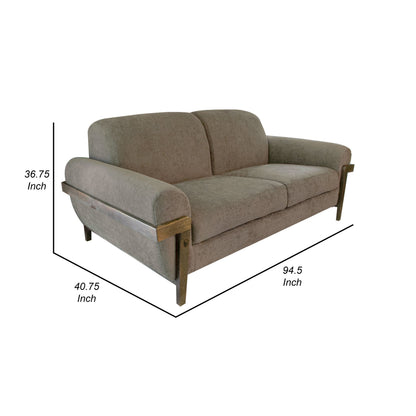 Canapé Pola, polyester marron clair, coussins en mousse, pin massif, 240 cm