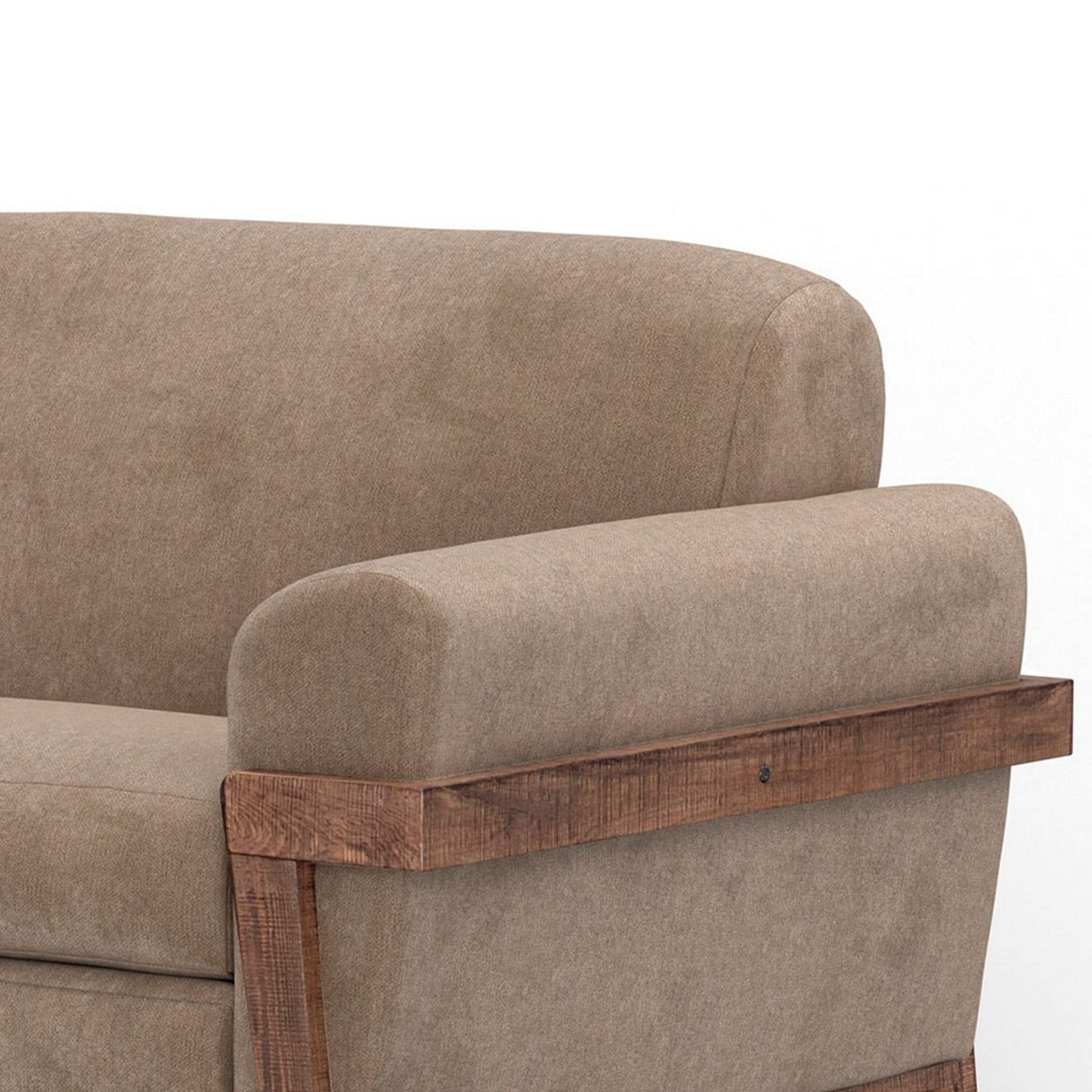 Canapé Pola, polyester marron clair, coussins en mousse, pin massif, 240 cm