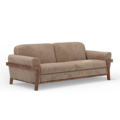 Canapé Pola, polyester marron clair, coussins en mousse, pin massif, 240 cm