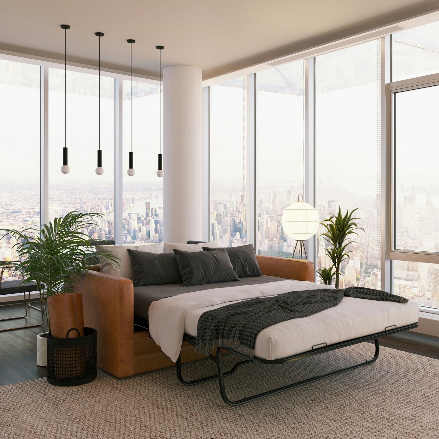 Canapé-lit convertible gigogne en cuir Napa 82 de Poly &amp; Bark - Cuir italien véritable pleine fleur