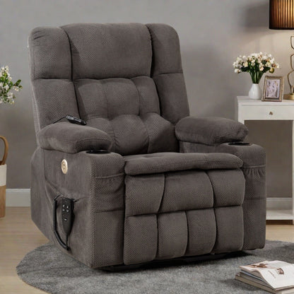Fauteuil inclinable en polyester à deux moteurs avec massage, chauffage lombaire, porte-gobelets et poches latérales