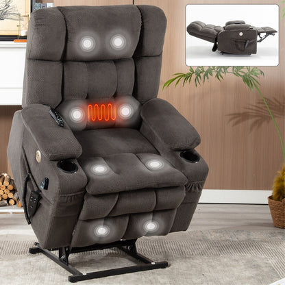 Fauteuil inclinable en polyester à double moteur avec massage, chauffage et porte-gobelets