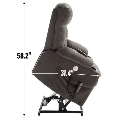 Fauteuil inclinable en polyester à double moteur avec massage, chauffage et porte-gobelets