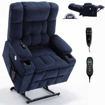 Fauteuil inclinable en polyester à double moteur avec massage, chauffage et porte-gobelets