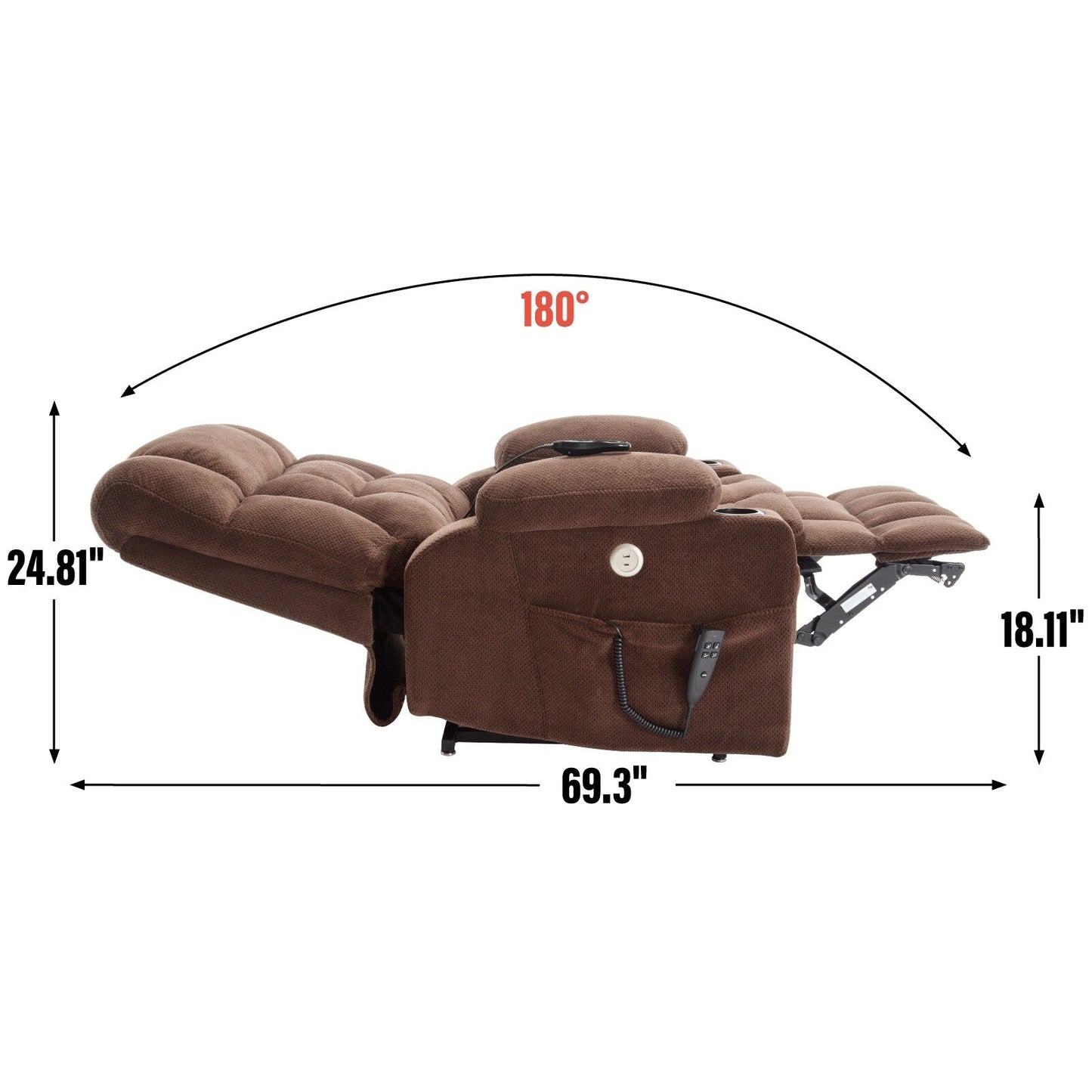 Fauteuil inclinable en polyester à double moteur avec massage, chauffage et porte-gobelets