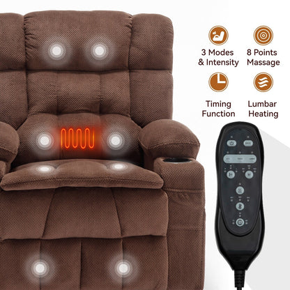 Fauteuil inclinable en polyester à double moteur avec massage, chauffage et porte-gobelets