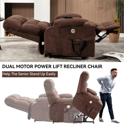 Fauteuil inclinable en polyester à double moteur avec massage, chauffage et porte-gobelets