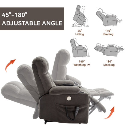 Fauteuil inclinable en polyester à double moteur avec massage, chauffage et porte-gobelets
