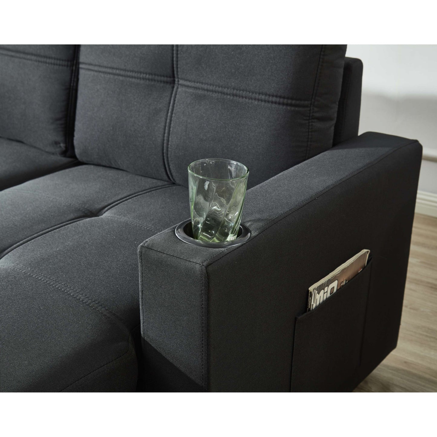 Canapé sectionnel en lin, chaise longue réversible avec lit gigogne