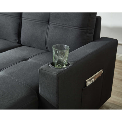 Canapé sectionnel en lin, chaise longue réversible avec lit gigogne