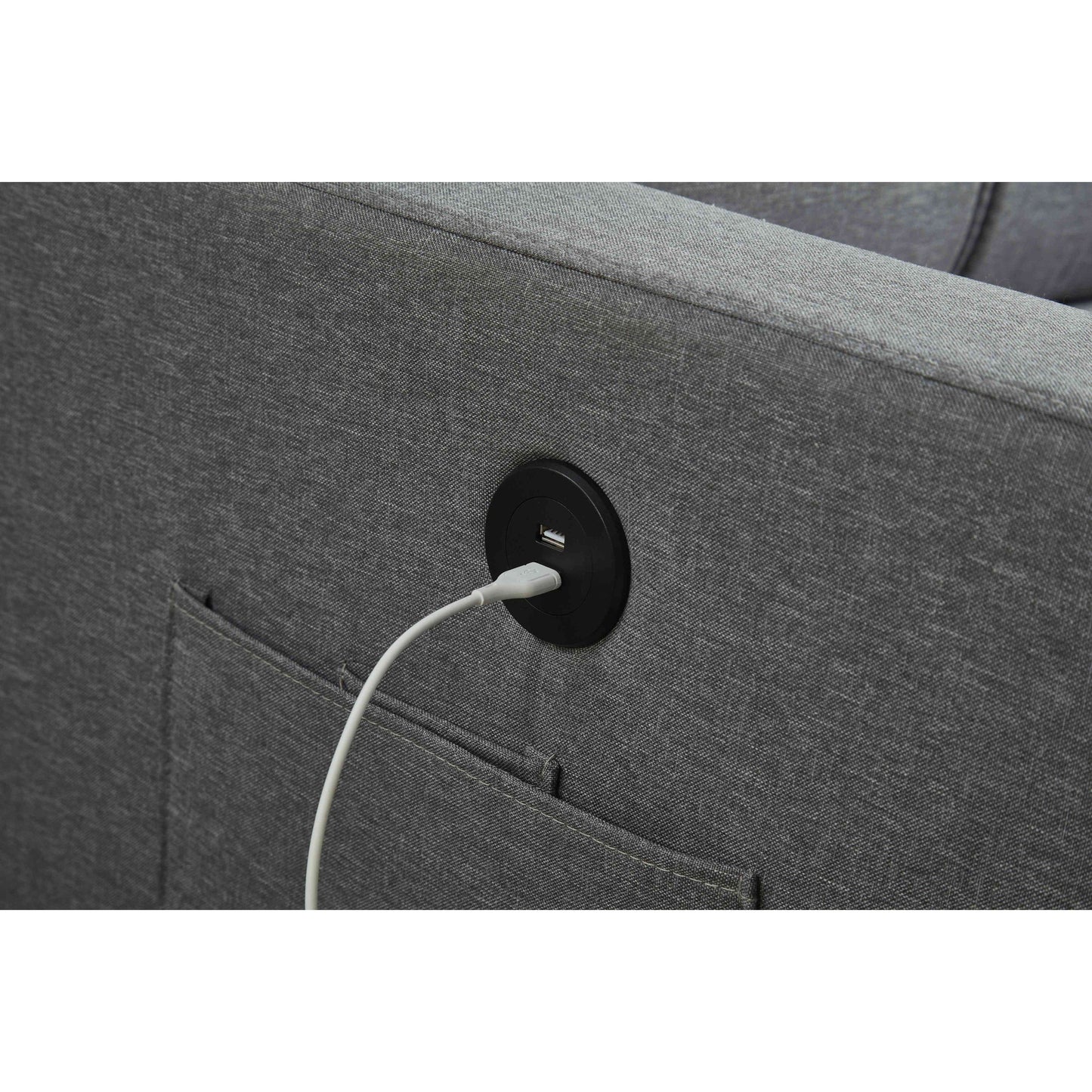 Canapé sectionnel en lin, chaise longue réversible avec lit gigogne