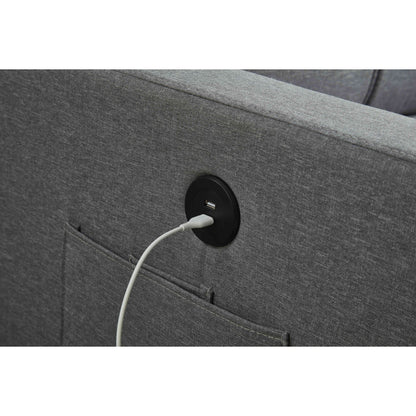 Canapé sectionnel en lin, chaise longue réversible avec lit gigogne