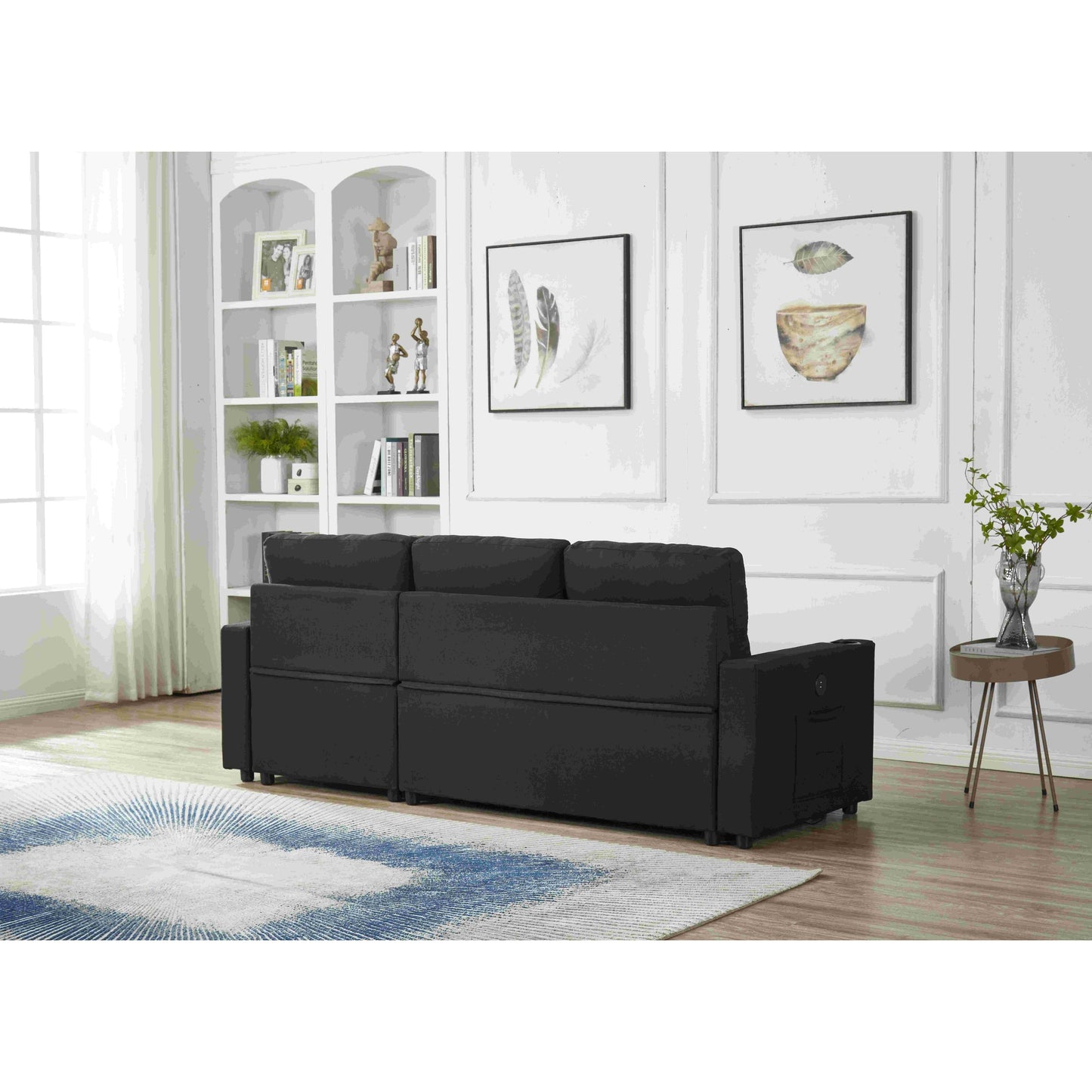 Canapé sectionnel en lin, chaise longue réversible avec lit gigogne