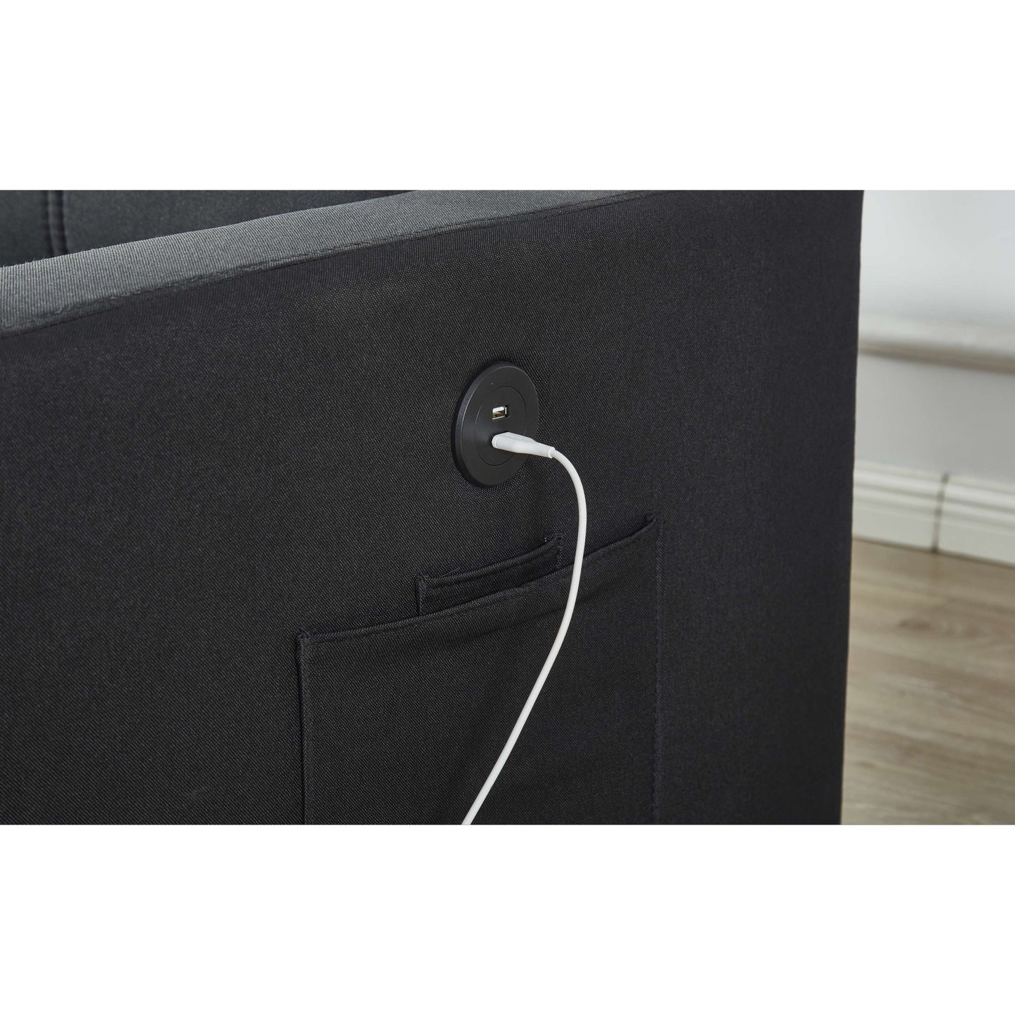 Canapé sectionnel en lin, chaise longue réversible avec lit gigogne