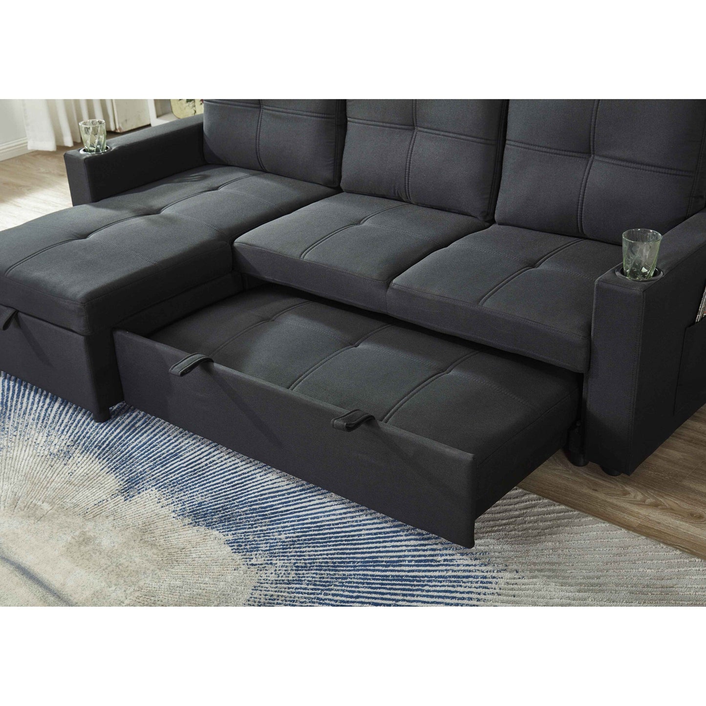 Canapé sectionnel en lin, chaise longue réversible avec lit gigogne