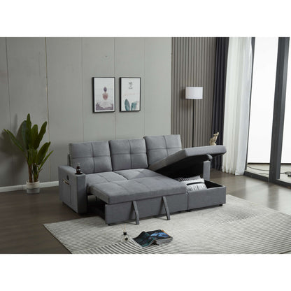 Canapé sectionnel en lin, chaise longue réversible avec lit gigogne