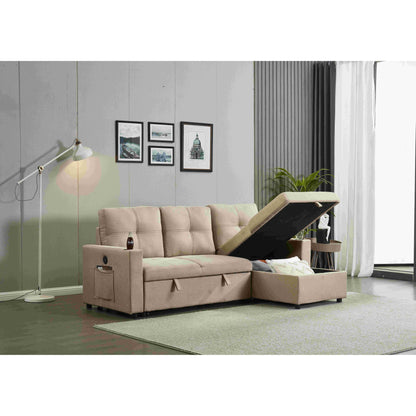 Canapé sectionnel en lin, chaise longue réversible avec lit gigogne