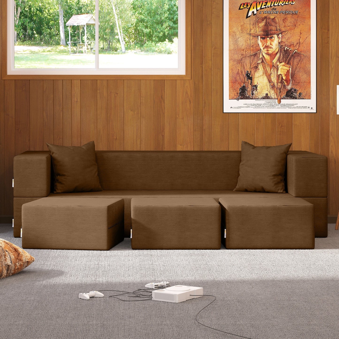 Canapé-lit convertible California King et poufs Porch &amp; Den