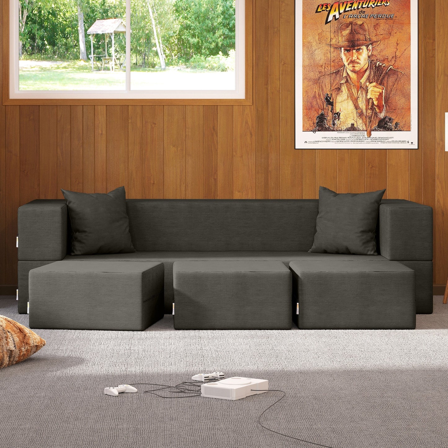 Canapé-lit convertible California King et poufs Porch &amp; Den