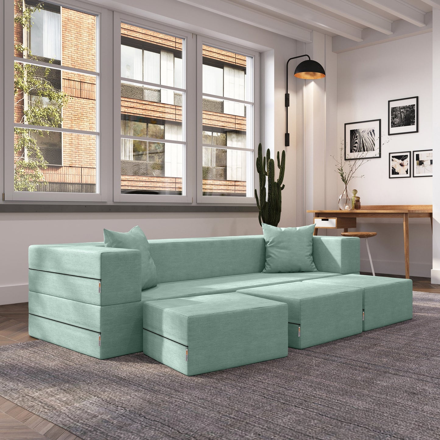 Canapé-lit convertible California King et poufs Porch &amp; Den