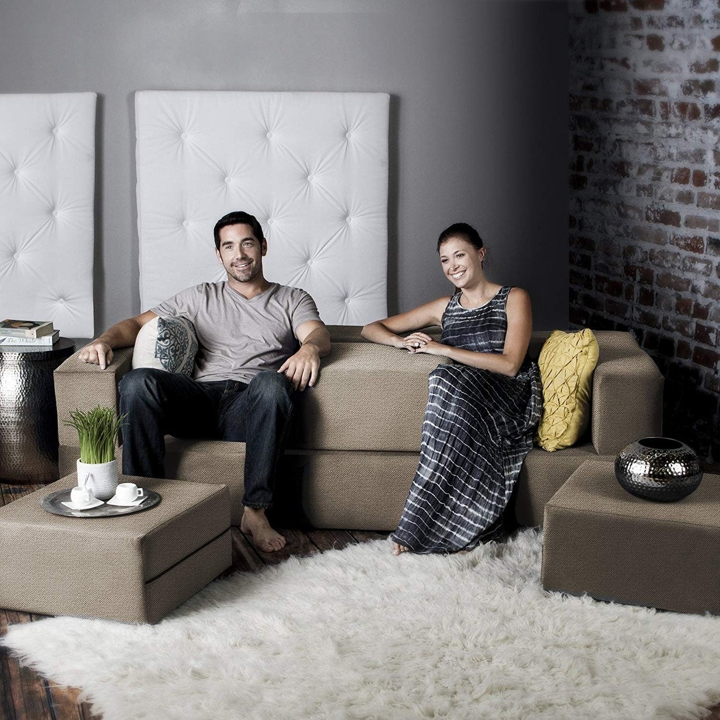 Canapé-lit convertible California King et poufs Porch &amp; Den