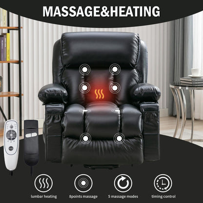 Fauteuil de massage électrique avec fonctions chauffantes et vibrantes, cuir polaire et port USB
