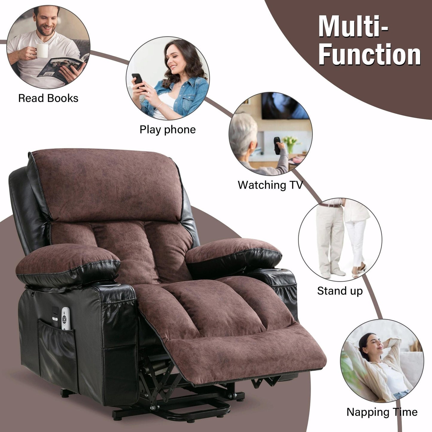 Fauteuil de massage électrique avec fonctions chauffantes et vibrantes, cuir polaire et port USB