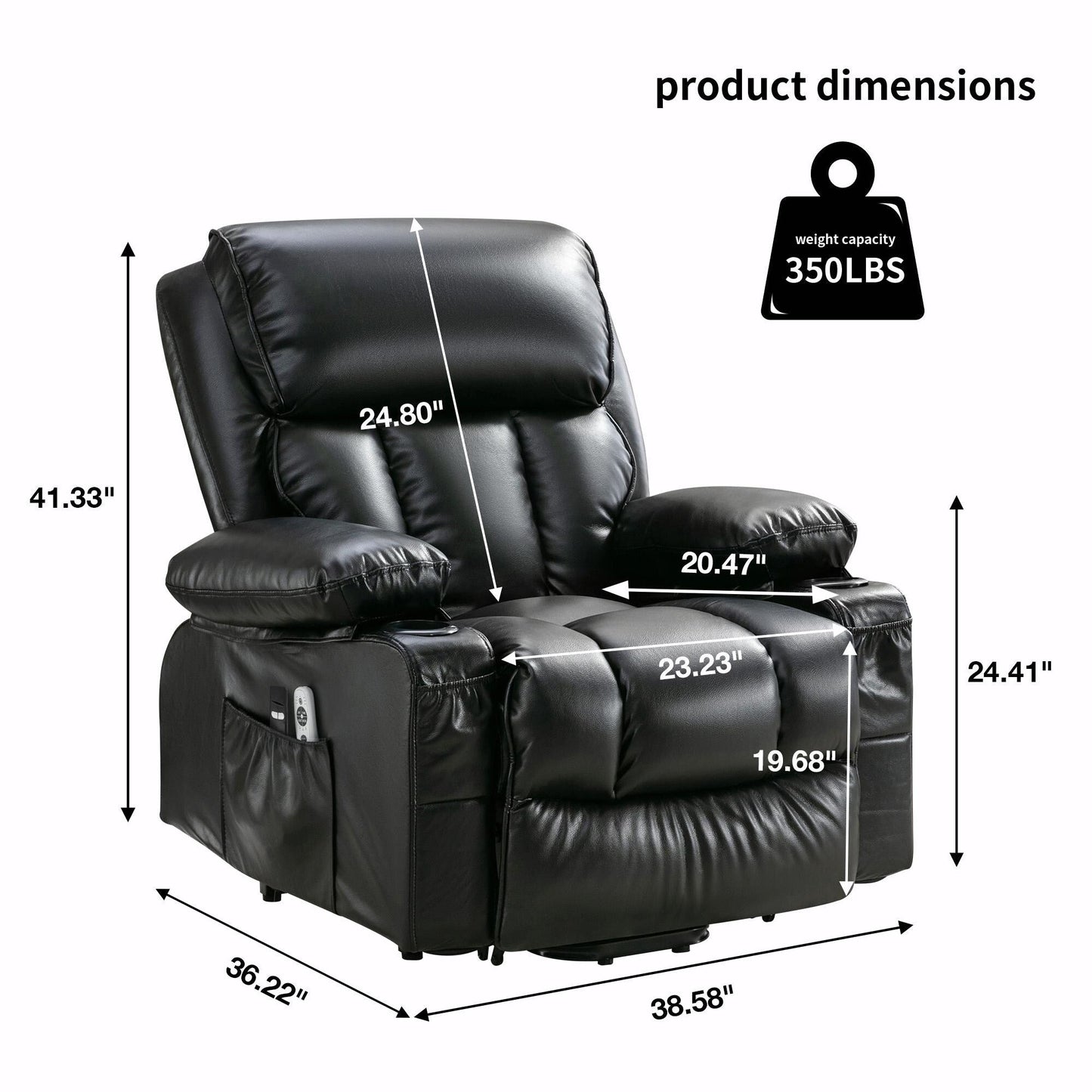 Fauteuil de massage électrique avec fonctions chauffantes et vibrantes, cuir polaire et port USB