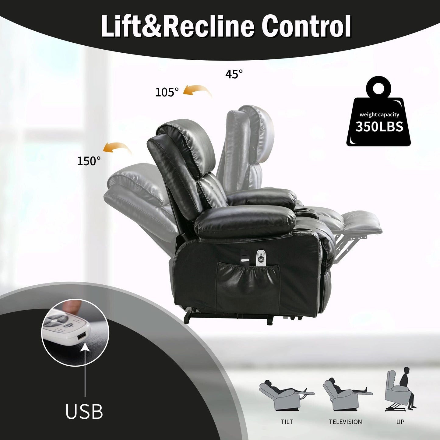 Fauteuil de massage électrique avec fonctions chauffantes et vibrantes, cuir polaire et port USB