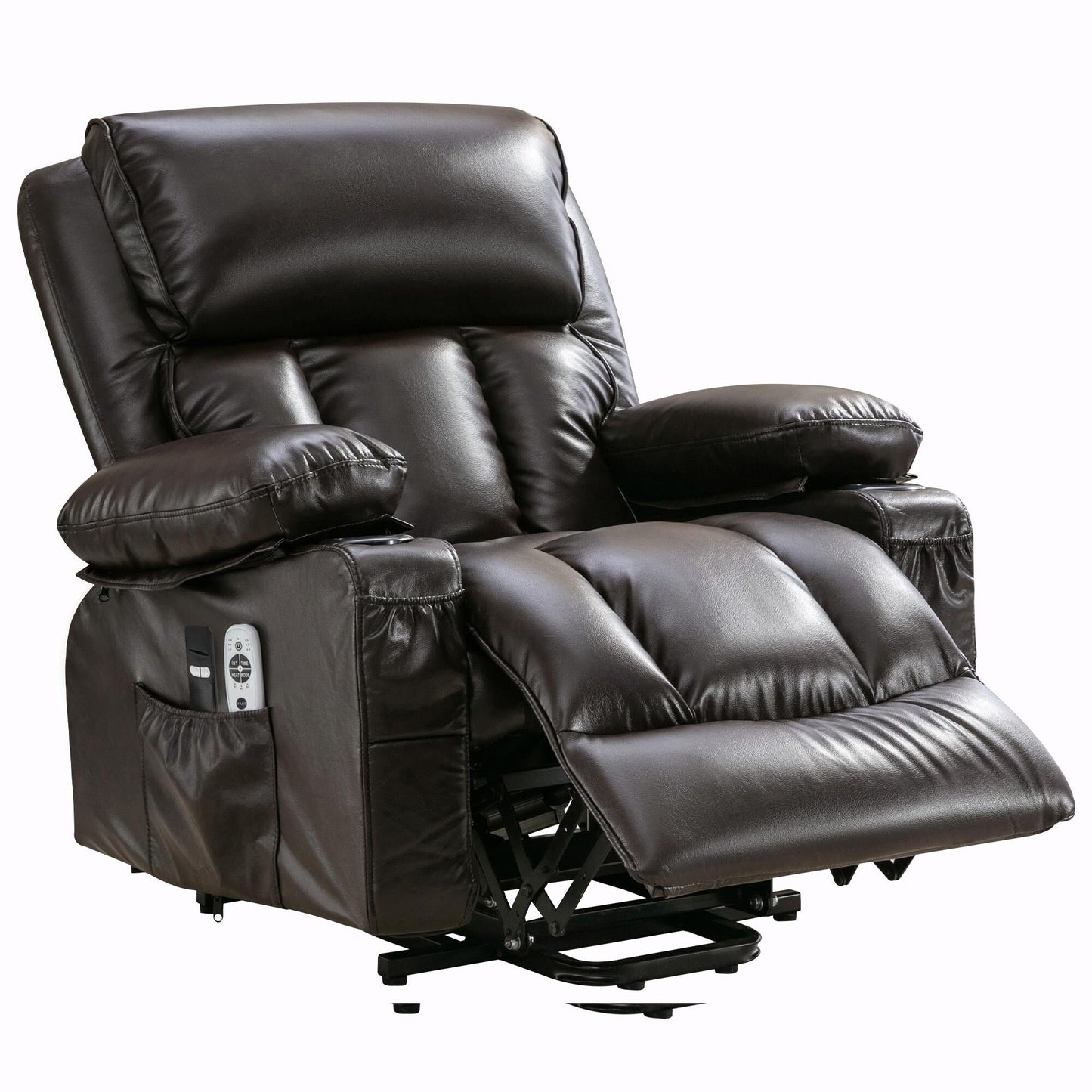 Fauteuil de massage électrique avec fonctions chauffantes et vibrantes, cuir polaire et port USB