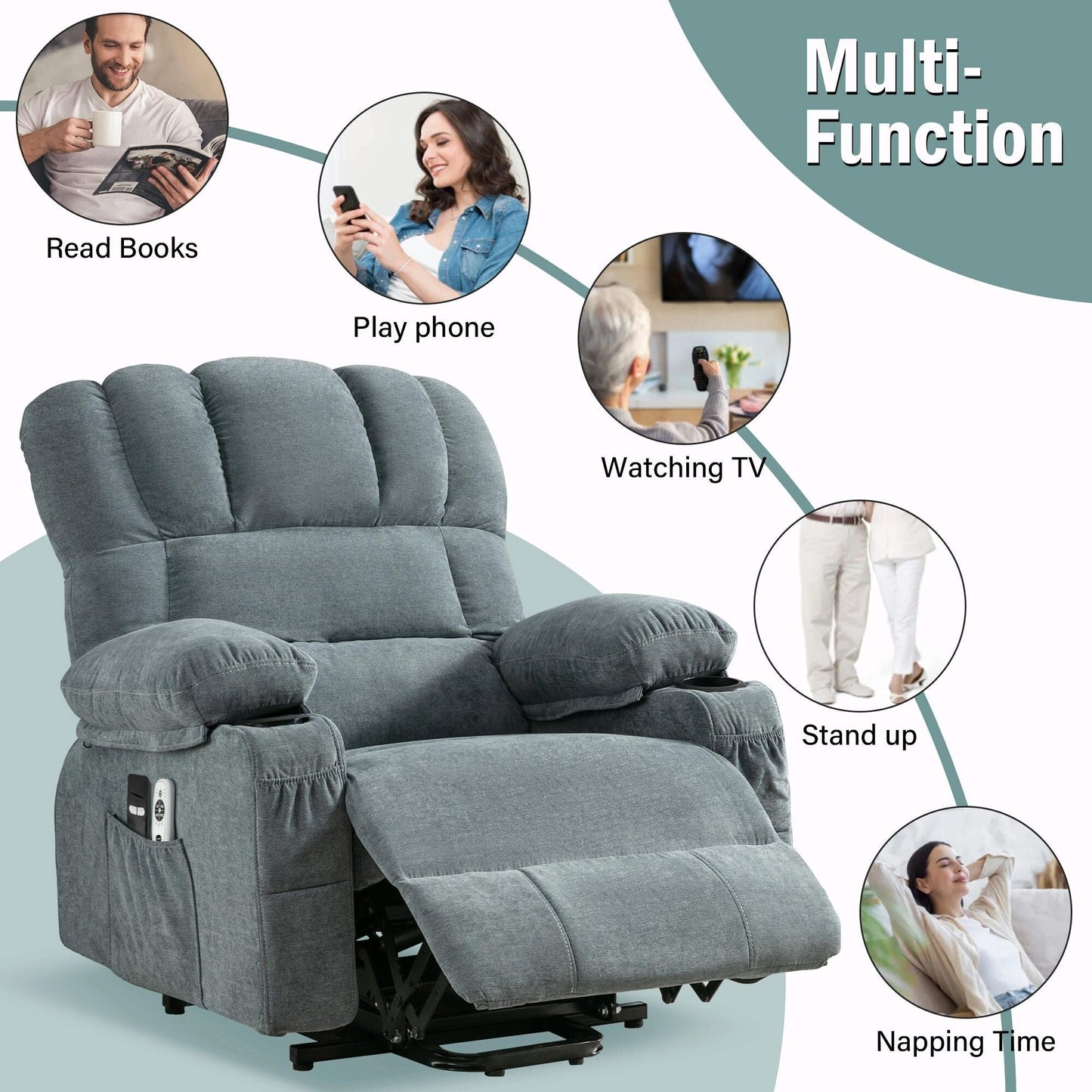 Fauteuil de massage électrique avec chauffage, vibrations et port USB