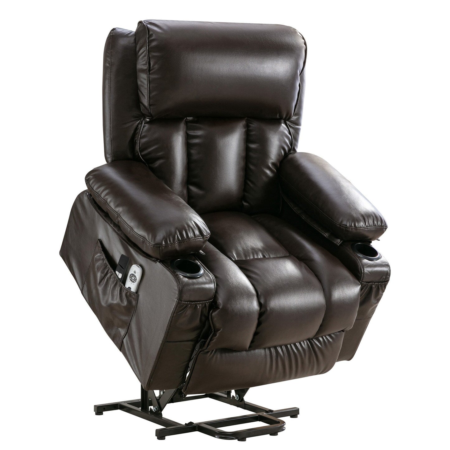 Fauteuil de massage électrique releveur pour personnes âgées, chauffant et vibrant, cuir polaire et port USB.