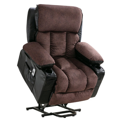 Fauteuil de massage électrique releveur pour personnes âgées, chauffant et vibrant, cuir polaire et port USB.