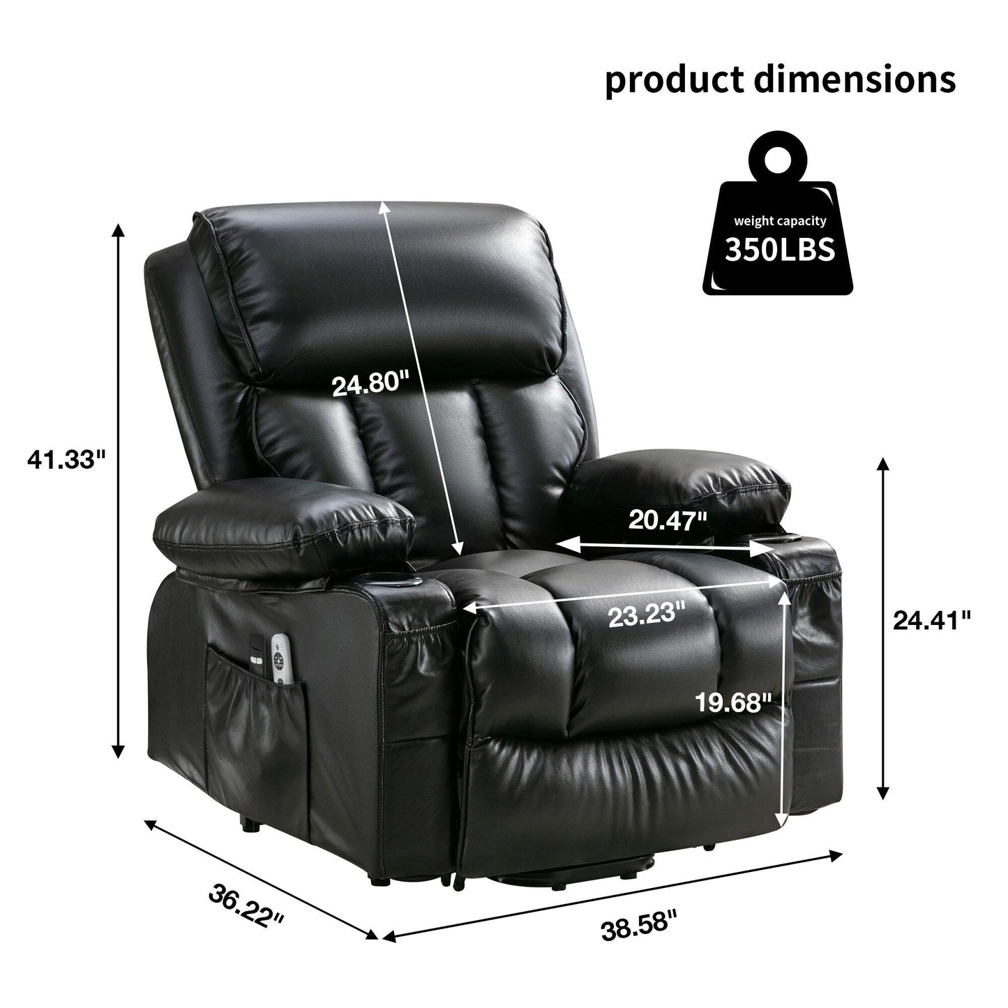 Fauteuil de massage électrique releveur pour personnes âgées, chauffant et vibrant, cuir polaire et port USB.