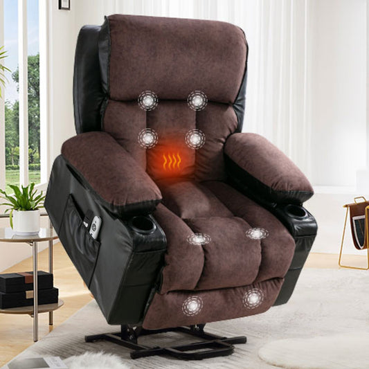 Fauteuil de massage électrique releveur pour personnes âgées, chauffant et vibrant, cuir polaire et port USB.
