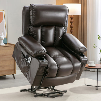 Fauteuil de massage électrique releveur pour personnes âgées, chauffant et vibrant, cuir polaire et port USB.